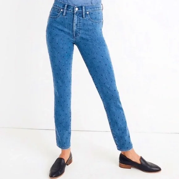 Madewell Slim Straight Navy Dot Edition Jeans Size 26 - Picture 3 of 12